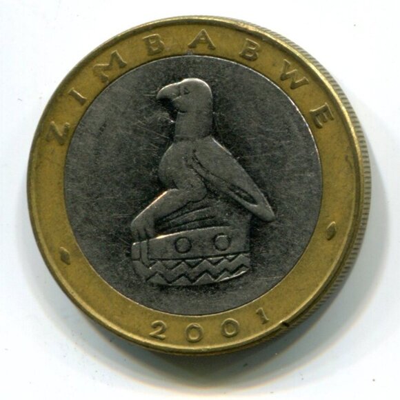 2001 Zimbabwe Bimetallic Rhino $5 Coin (b489-4) - Picture 1 of 2